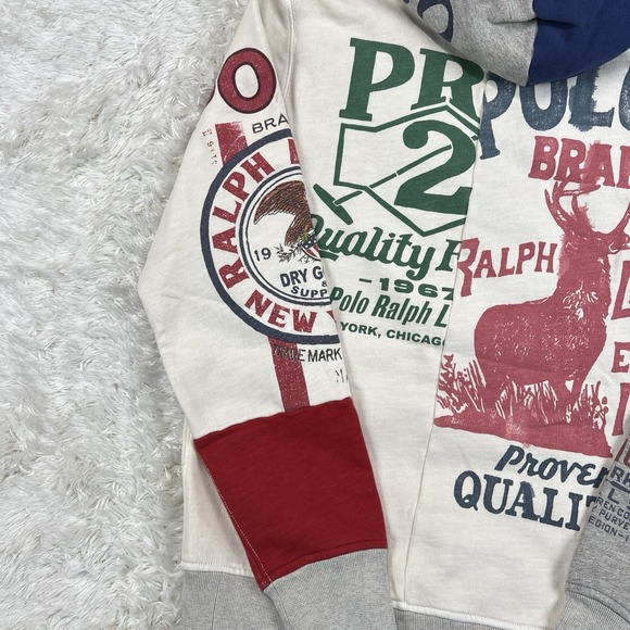 Polo Ralph Lauren Hoodie Polo Country Patchwork Multi Logo Mens Large Dry Goods - Picture 9 of 13